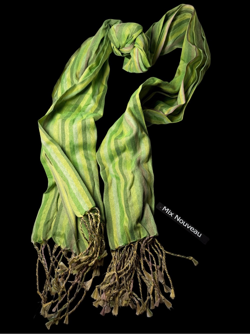 Mix Nouveau Green Striped Lightweight Scarf